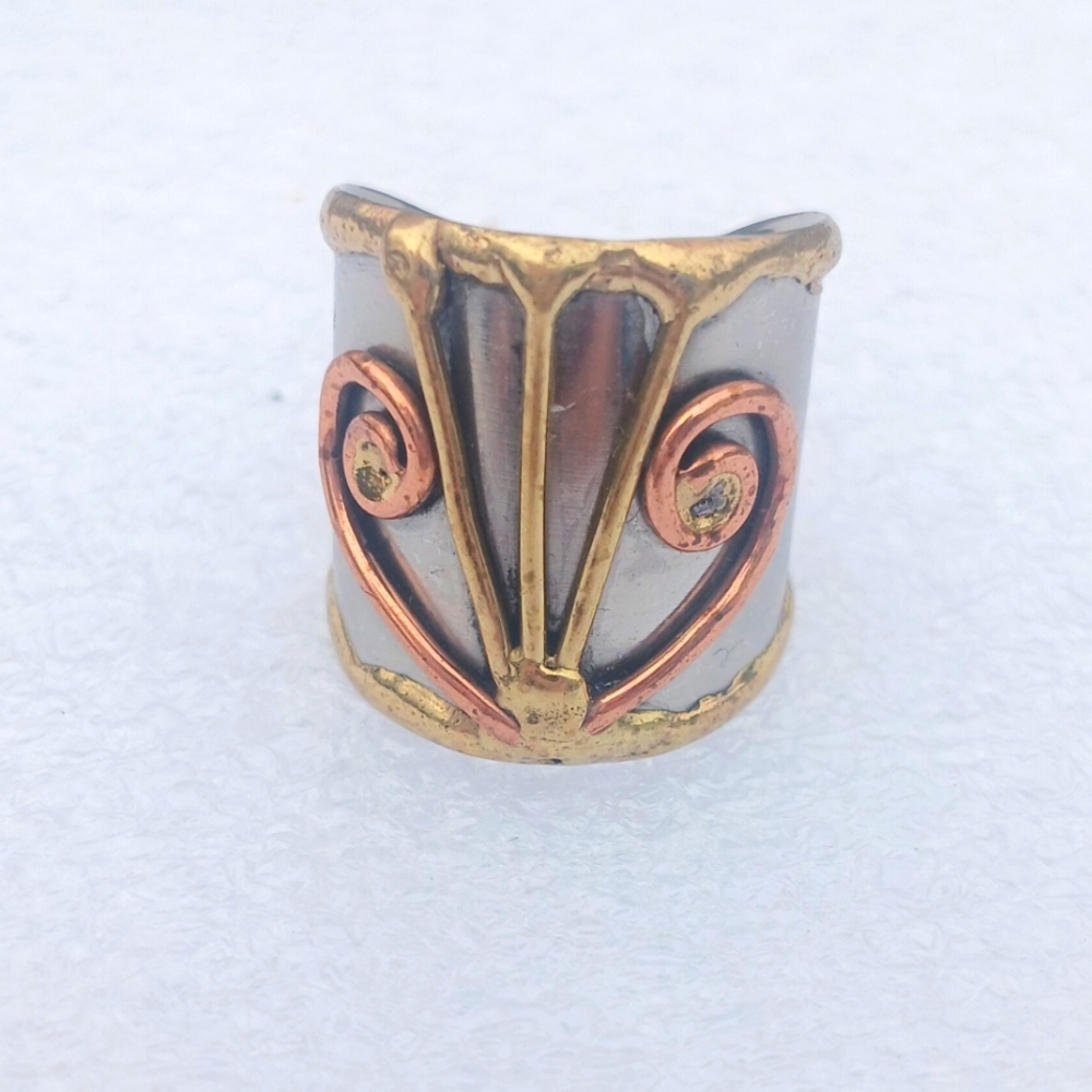 Mixed Metal Ring - Adjustable cuff-stainless 8
